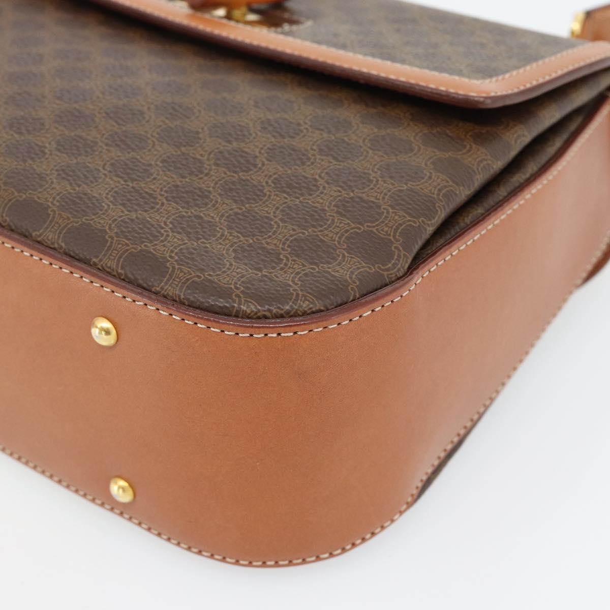 CELINE Macadam Canvas Hand Bag PVC Leather 2way Brown Gold Auth 182040A