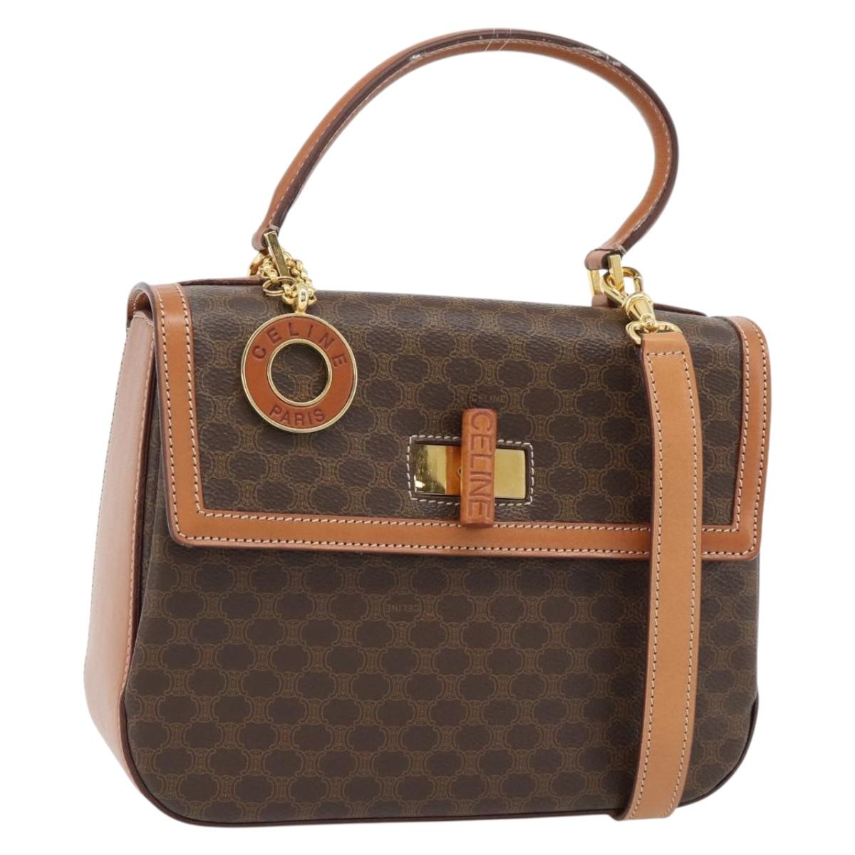 CELINE Macadam Canvas Hand Bag PVC Leather 2way Brown Gold Auth 182040A