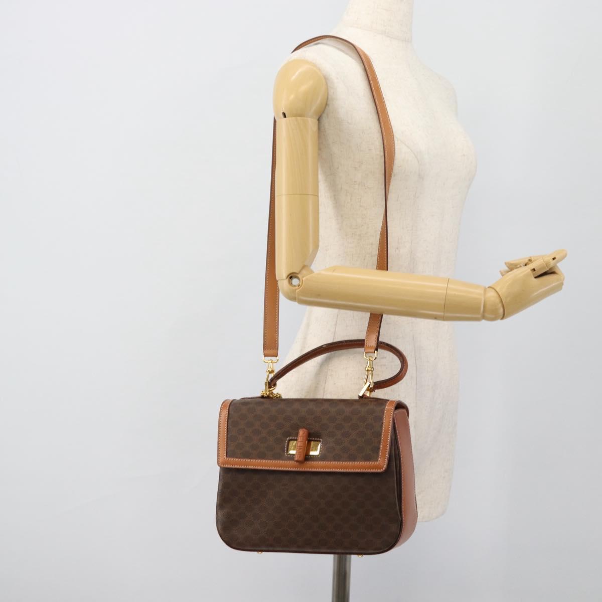 CELINE Macadam Canvas Hand Bag PVC Leather 2way Brown Gold Auth 182040A