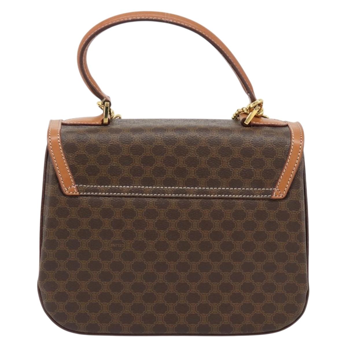 CELINE Macadam Canvas Hand Bag PVC Leather 2way Brown Gold Auth 182040A
