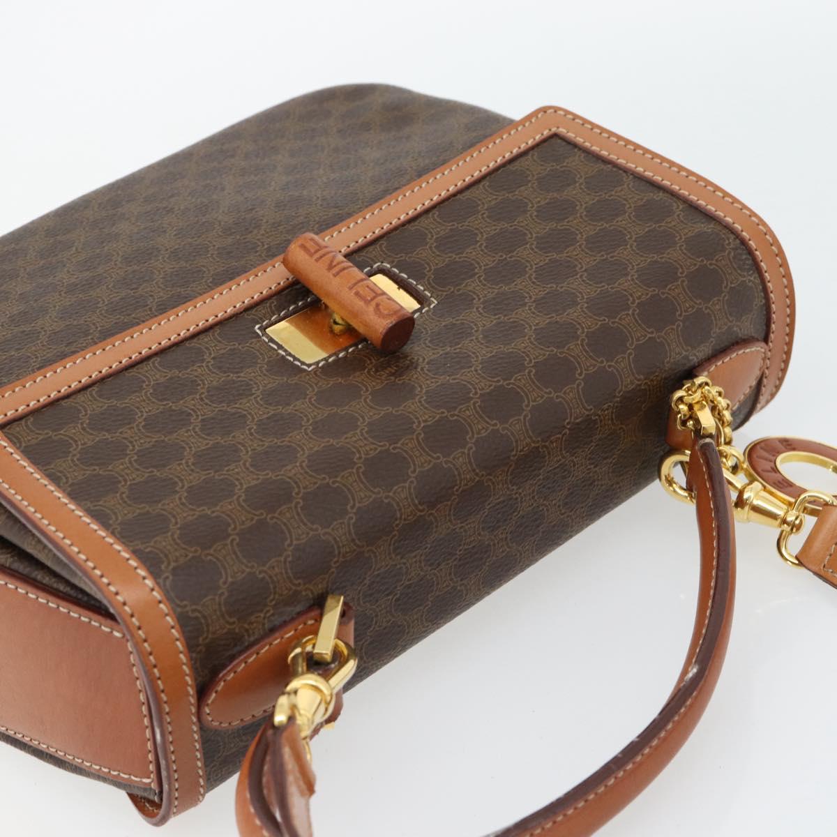 CELINE Macadam Canvas Hand Bag PVC Leather 2way Brown Gold Auth 182040A