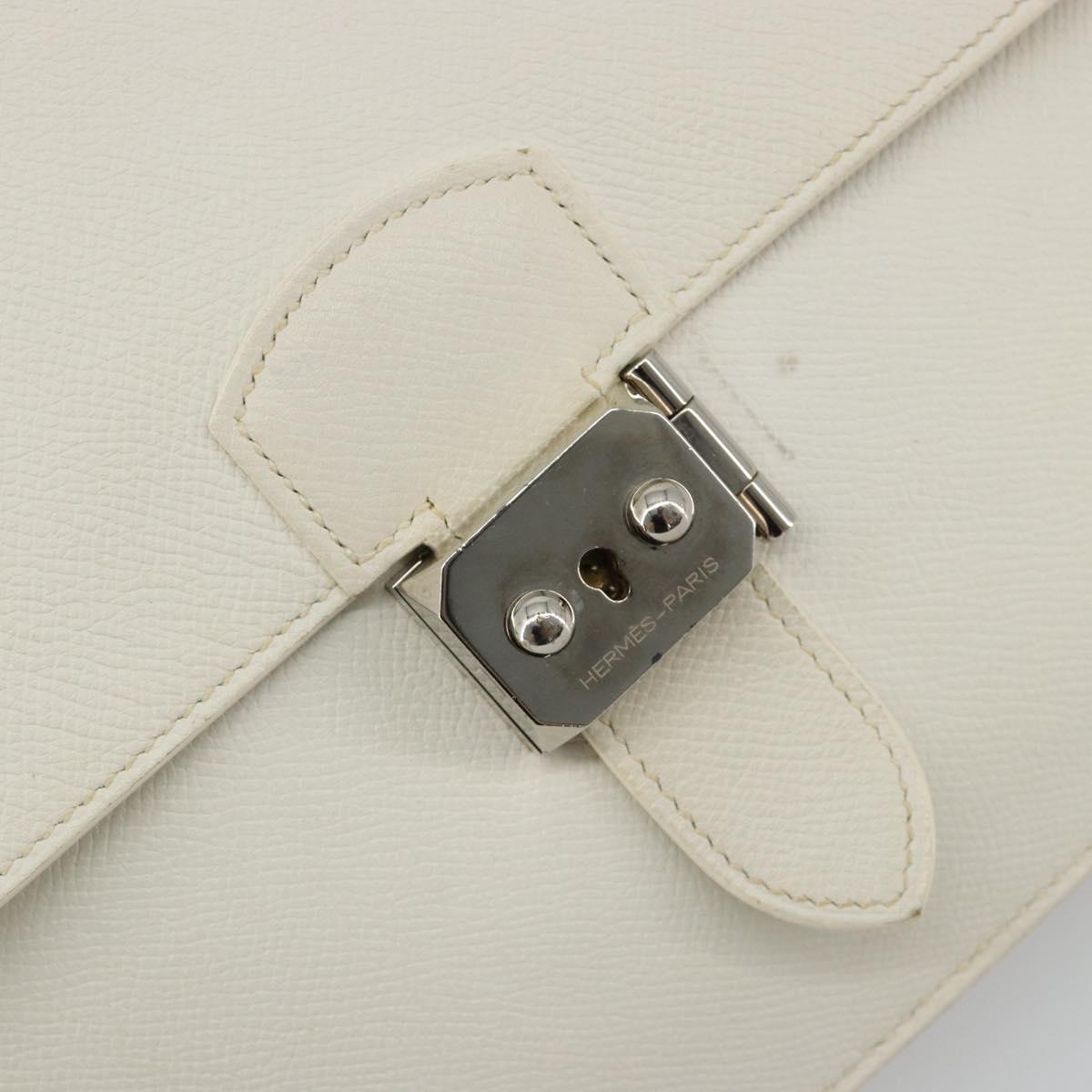 HERMES Sac Adepeche 27 Hand Bag Leather White Silver Auth 182041A