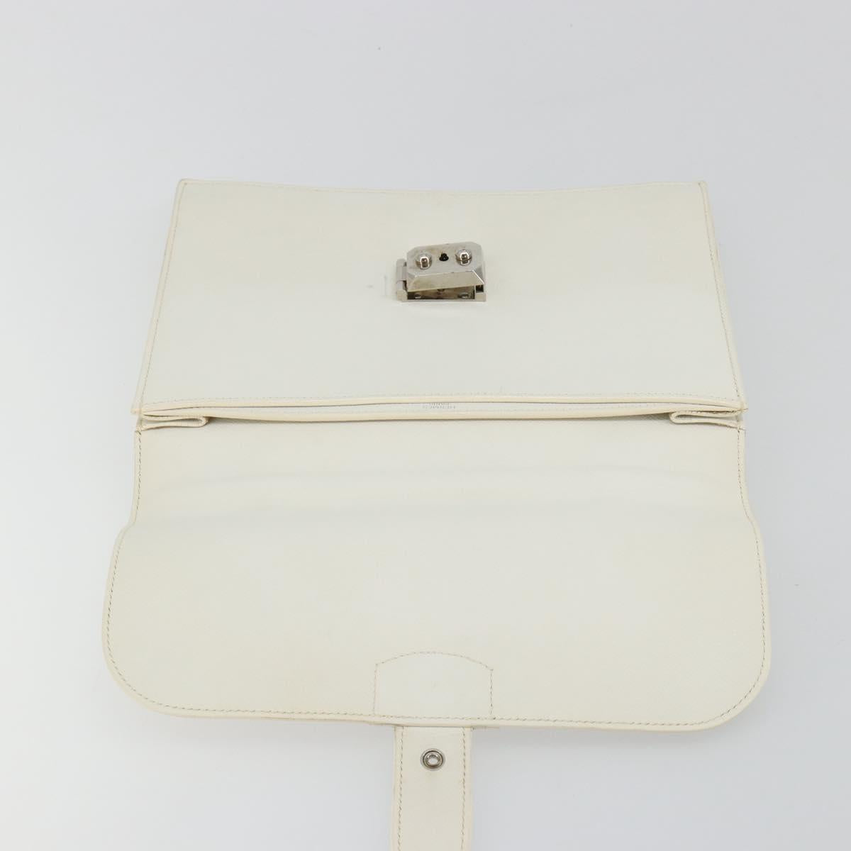 HERMES Sac Adepeche 27 Hand Bag Leather White Silver Auth 182041A