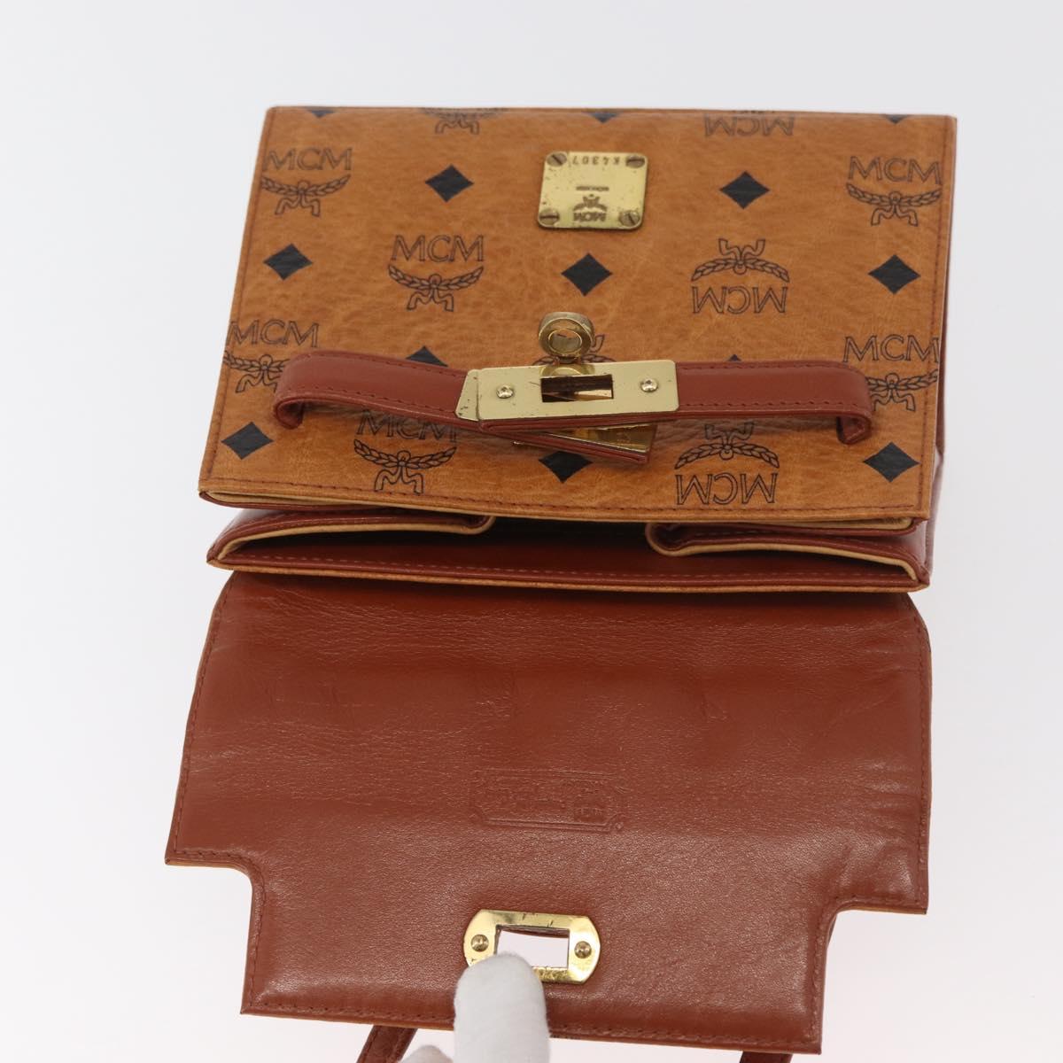 MCM Vicetos Logogram Hand Bag PVC Leather 2way Brown Gold Auth 182043A