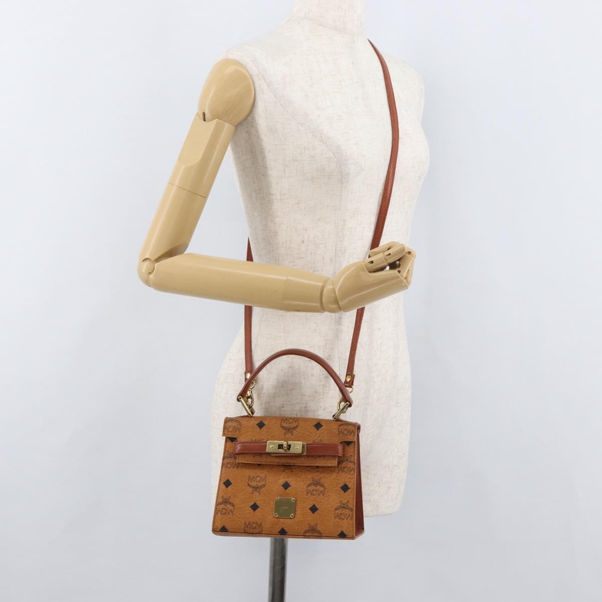 MCM Vicetos Logogram Hand Bag PVC Leather 2way Brown Gold Auth 182043A
