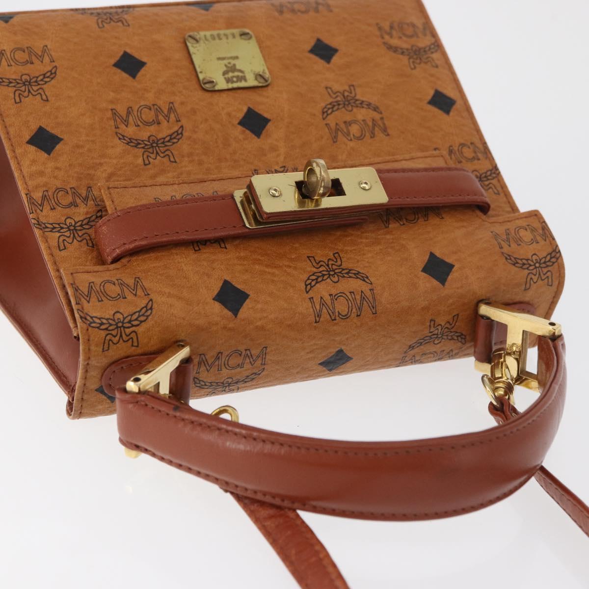 MCM Vicetos Logogram Hand Bag PVC Leather 2way Brown Gold Auth 182043A