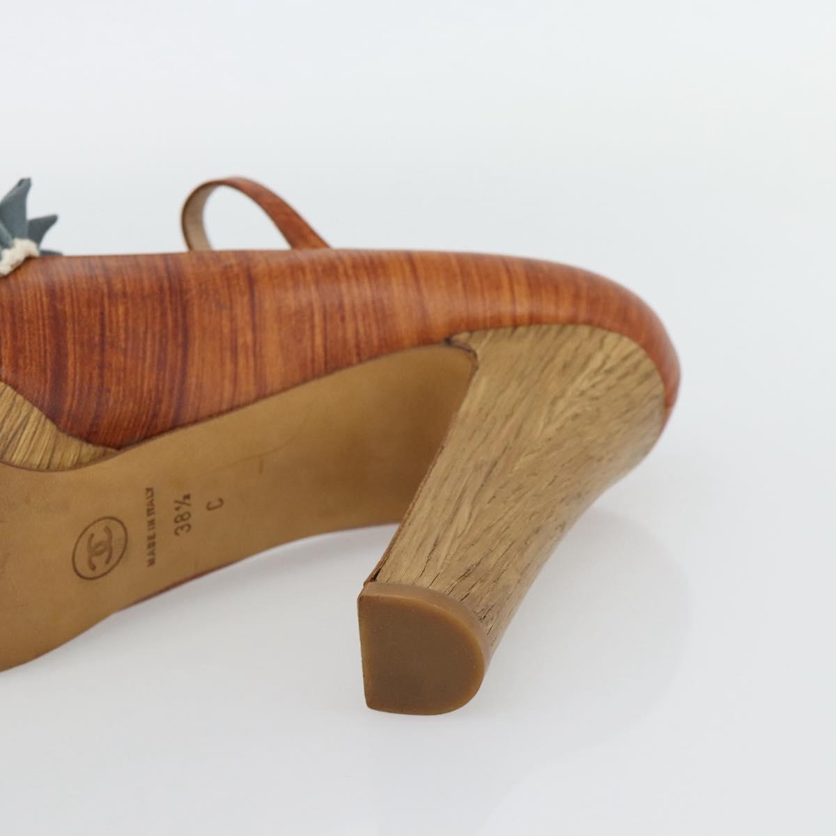 CHANEL Pumps Leather 38 1/2 Brown CC Auth 182044V