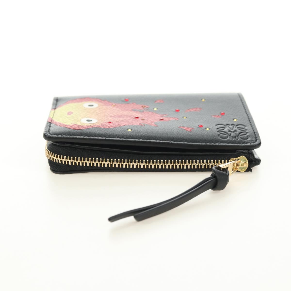 LOEWE Ghibli Collaboration Compact Wallet Leather Black Gold Auth 182050SM