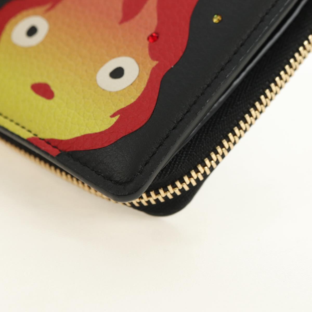 LOEWE Ghibli Collaboration Compact Wallet Leather Black Gold Auth 182050SM