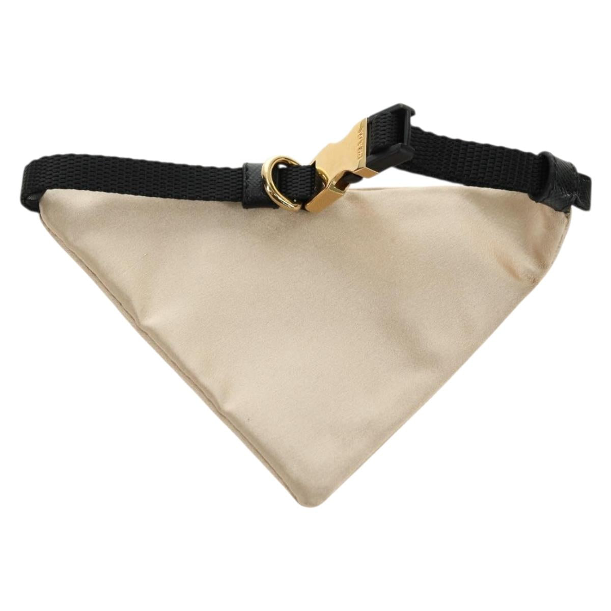 PRADA Collar Dog Leash Satin Gold Auth 182053V