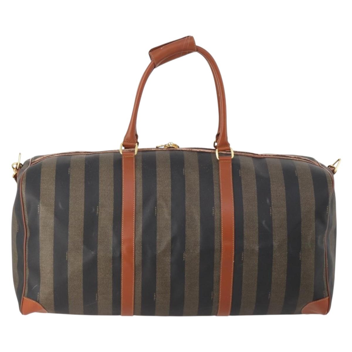 FENDI Pecan Canvas Boston Bag PVC 2way Black Brown Auth 182068