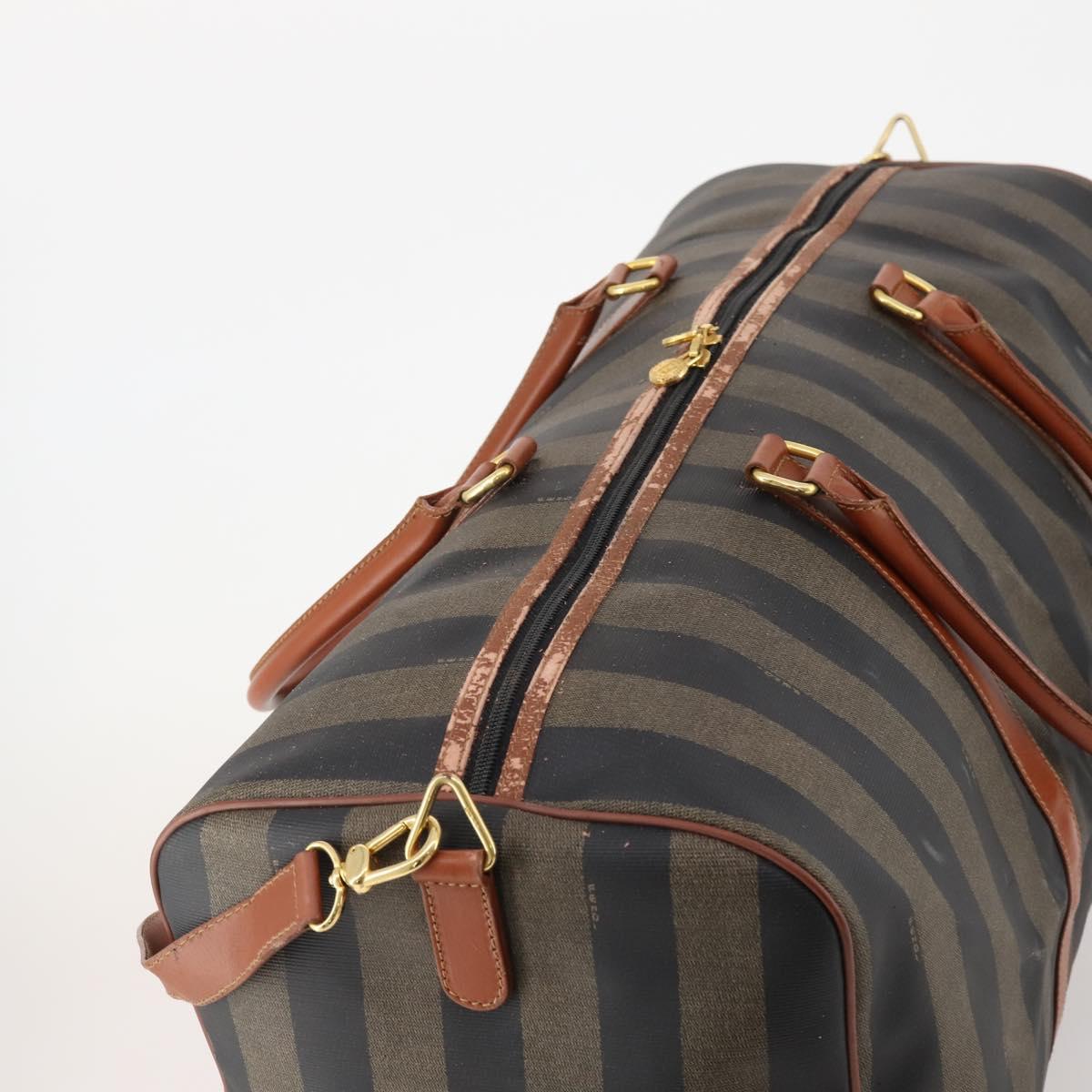 FENDI Pecan Canvas Boston Bag PVC 2way Black Brown Auth 182068