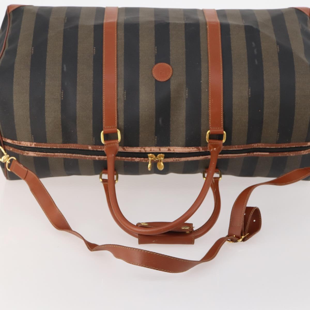 FENDI Pecan Canvas Boston Bag PVC 2way Black Brown Auth 182068