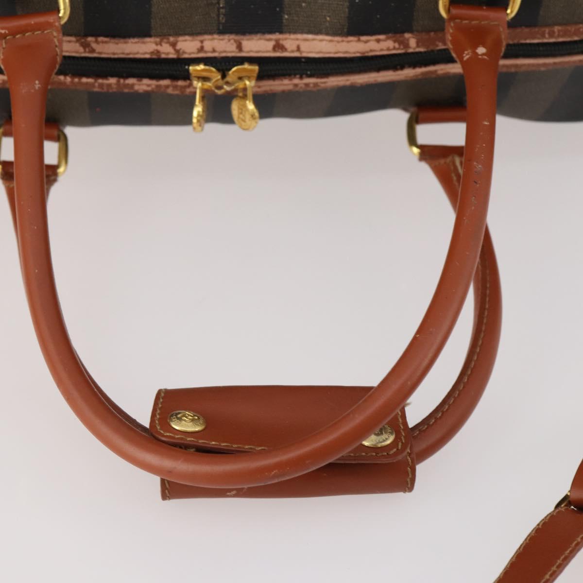 FENDI Pecan Canvas Boston Bag PVC 2way Black Brown Auth 182068