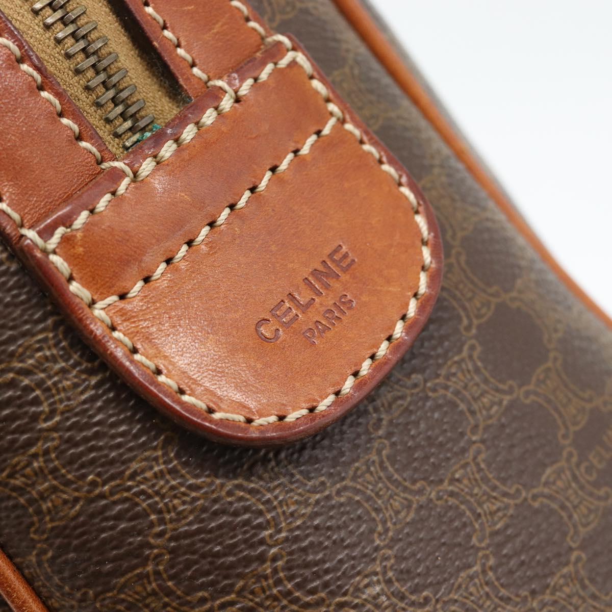 CELINE Macadam Canvas Hand Bag PVC Leather Brown Gold Auth 182072A