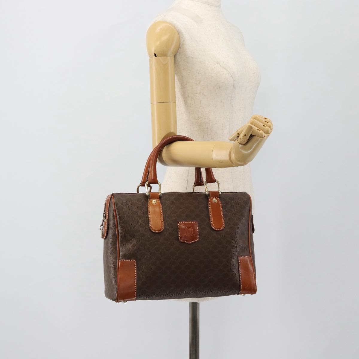 CELINE Macadam Canvas Hand Bag PVC Leather Brown Gold Auth 182072A