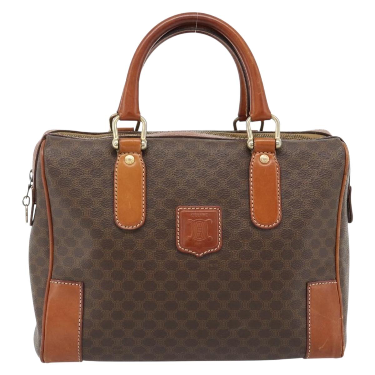 CELINE Macadam Canvas Hand Bag PVC Leather Brown Gold Auth 182072A