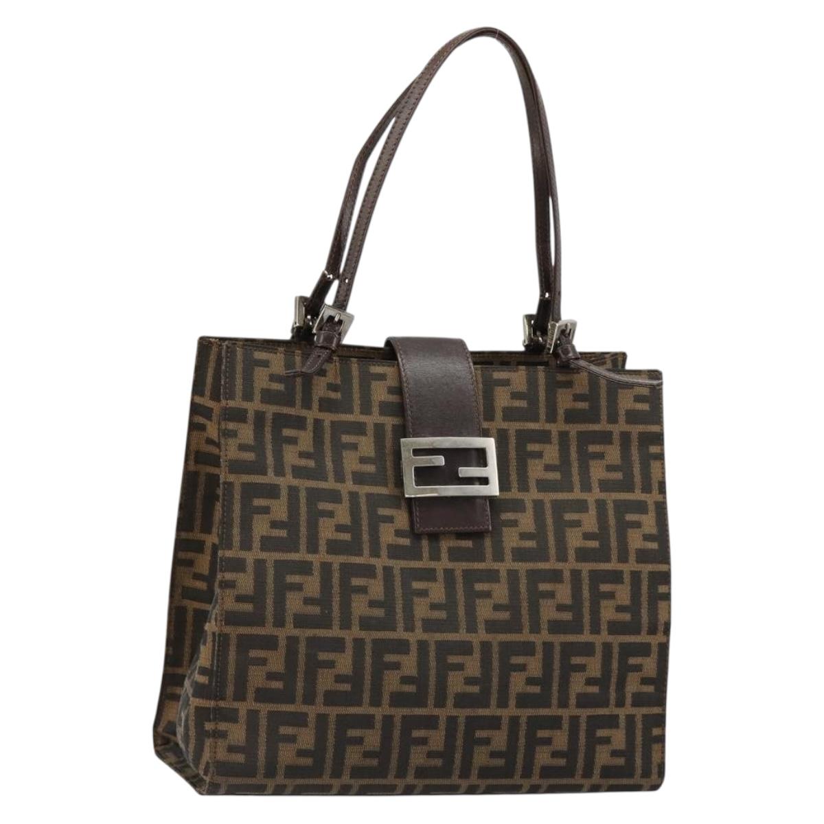 FENDI Zucca Canvas Mamma Baguette Tote Bag Black Brown Auth 182074