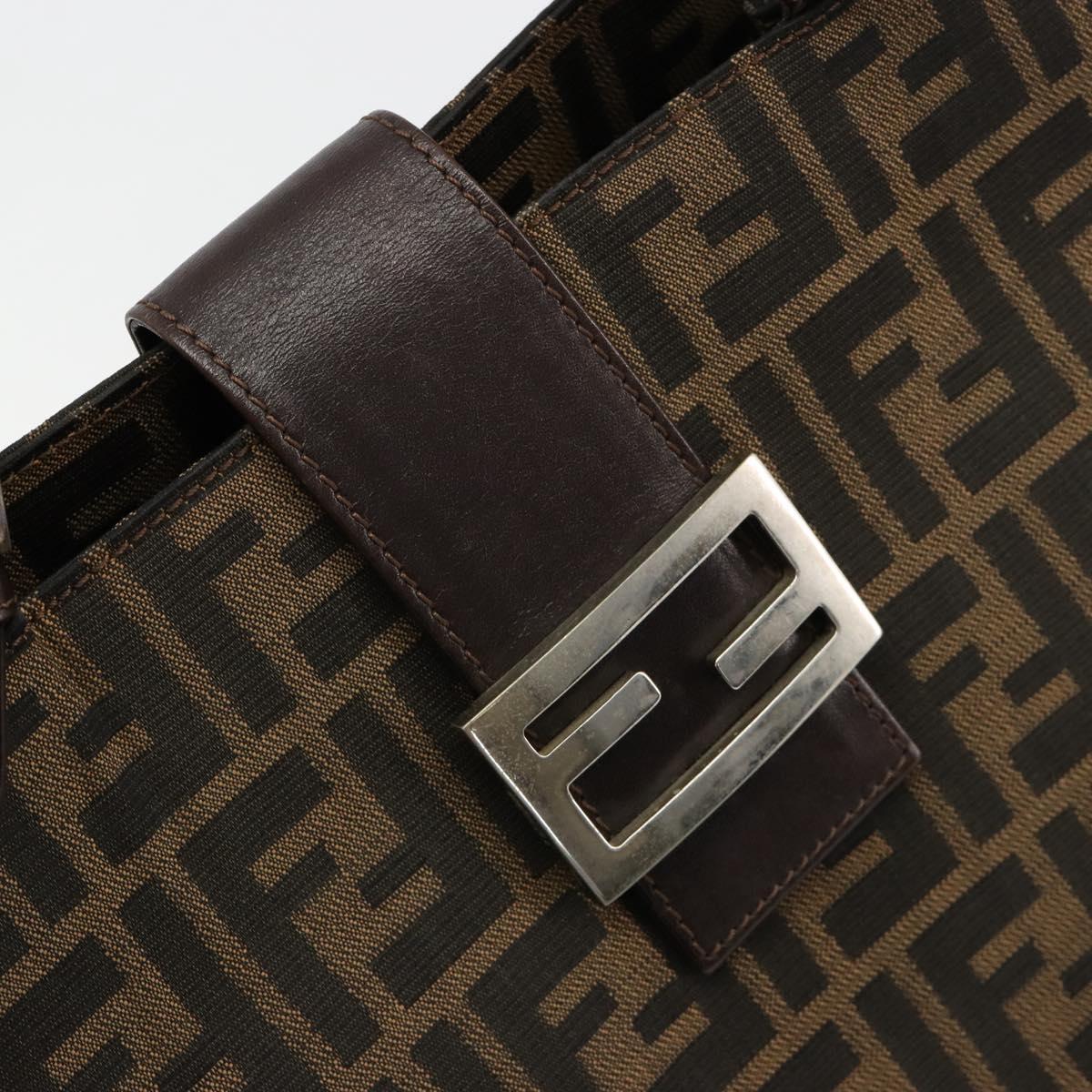 FENDI Zucca Canvas Mamma Baguette Tote Bag Black Brown Auth 182074