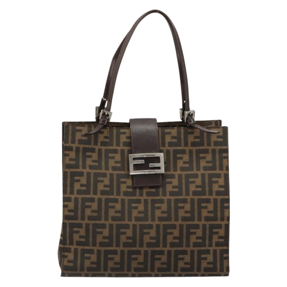 FENDI Zucca Canvas Mamma Baguette Tote Bag Black Brown Auth 182074