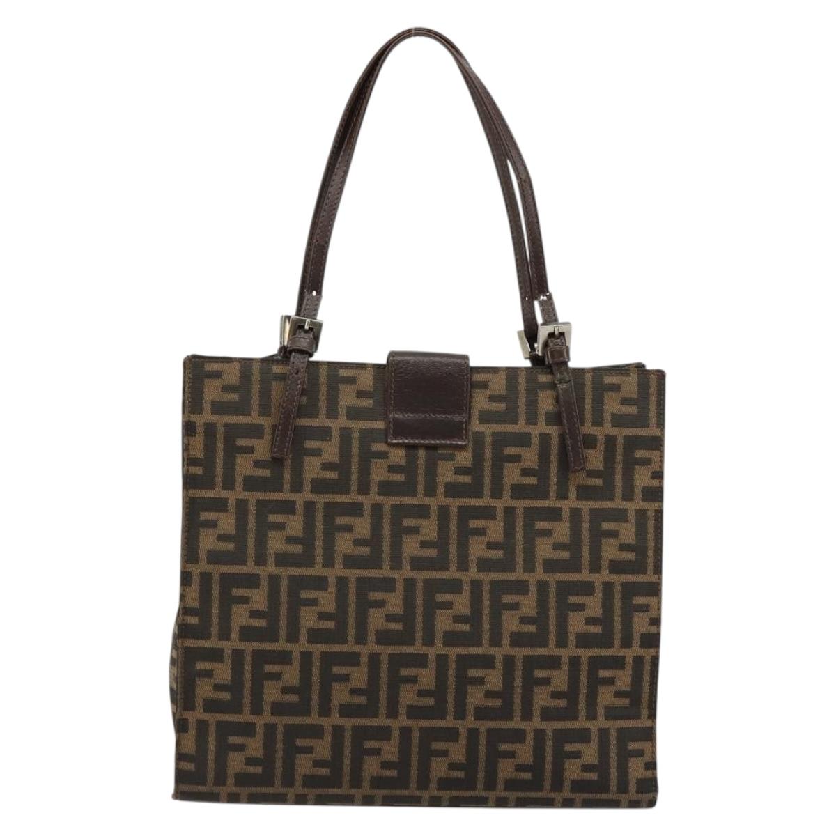 FENDI Zucca Canvas Mamma Baguette Tote Bag Black Brown Auth 182074