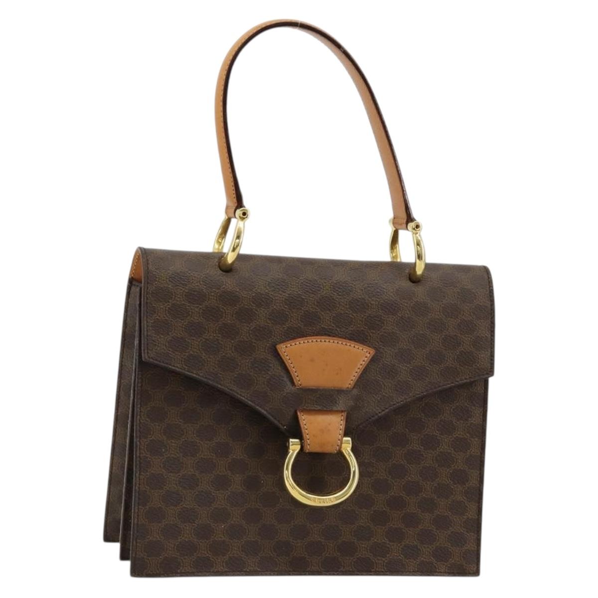 CELINE Macadam Canvas Hand Bag PVC Leather Brown Gold Auth 182076
