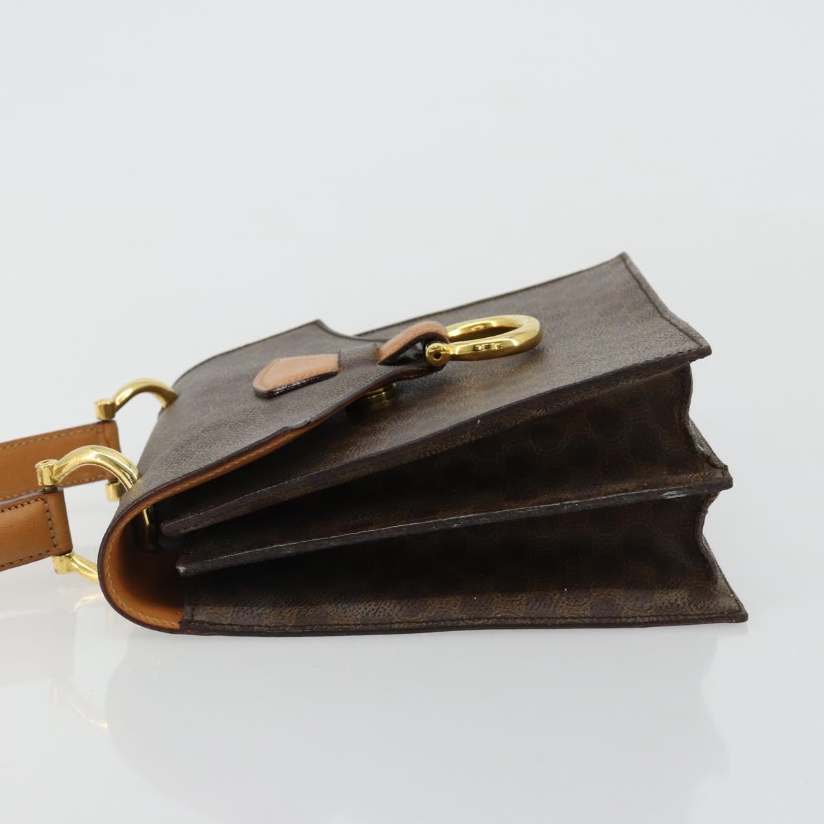 CELINE Macadam Canvas Hand Bag PVC Leather Brown Gold Auth 182076