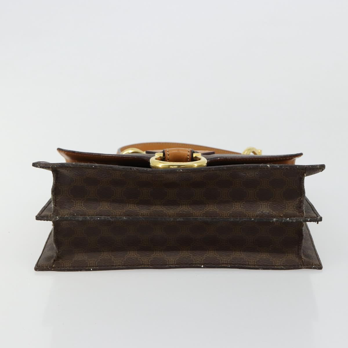 CELINE Macadam Canvas Hand Bag PVC Leather Brown Gold Auth 182076
