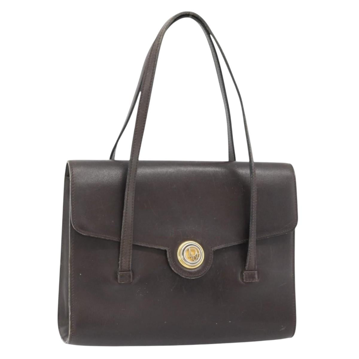 Christian Dior Hand Bag Leather Brown Gold Auth 182077