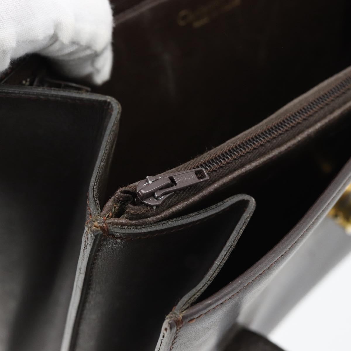 Christian Dior Hand Bag Leather Brown Gold Auth 182077