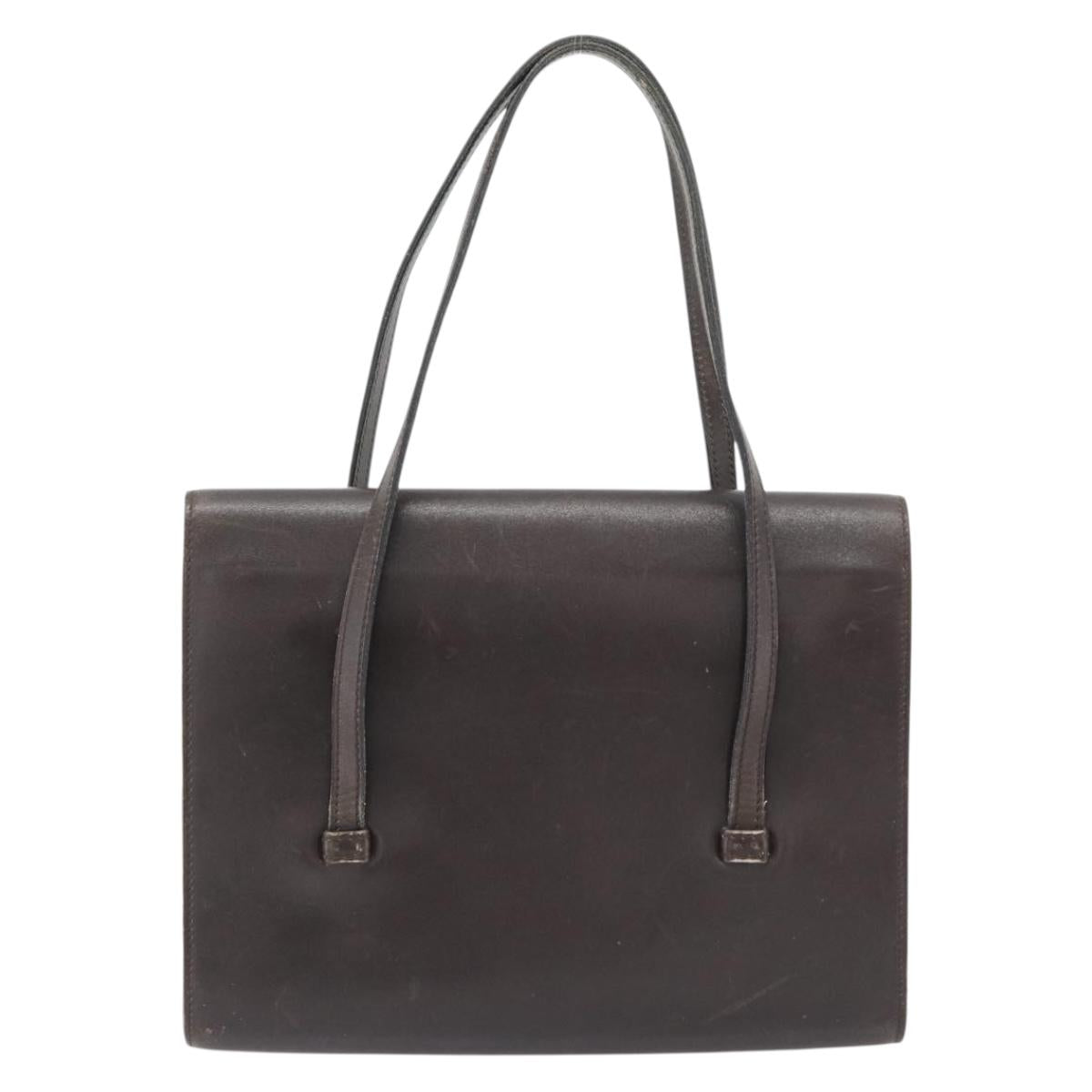 Christian Dior Hand Bag Leather Brown Gold Auth 182077