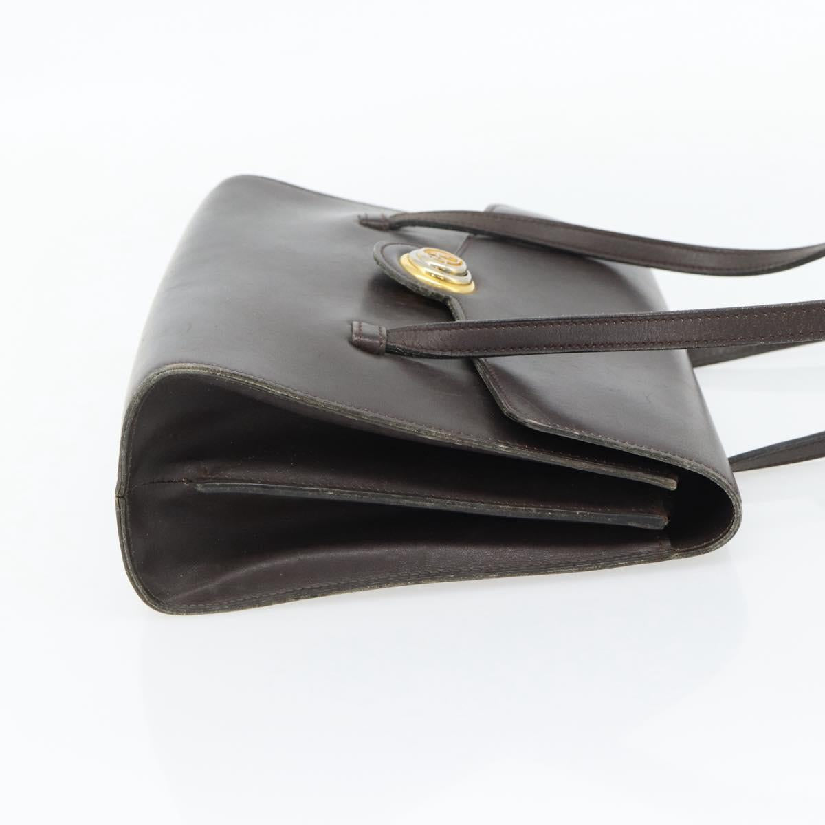 Christian Dior Hand Bag Leather Brown Gold Auth 182077