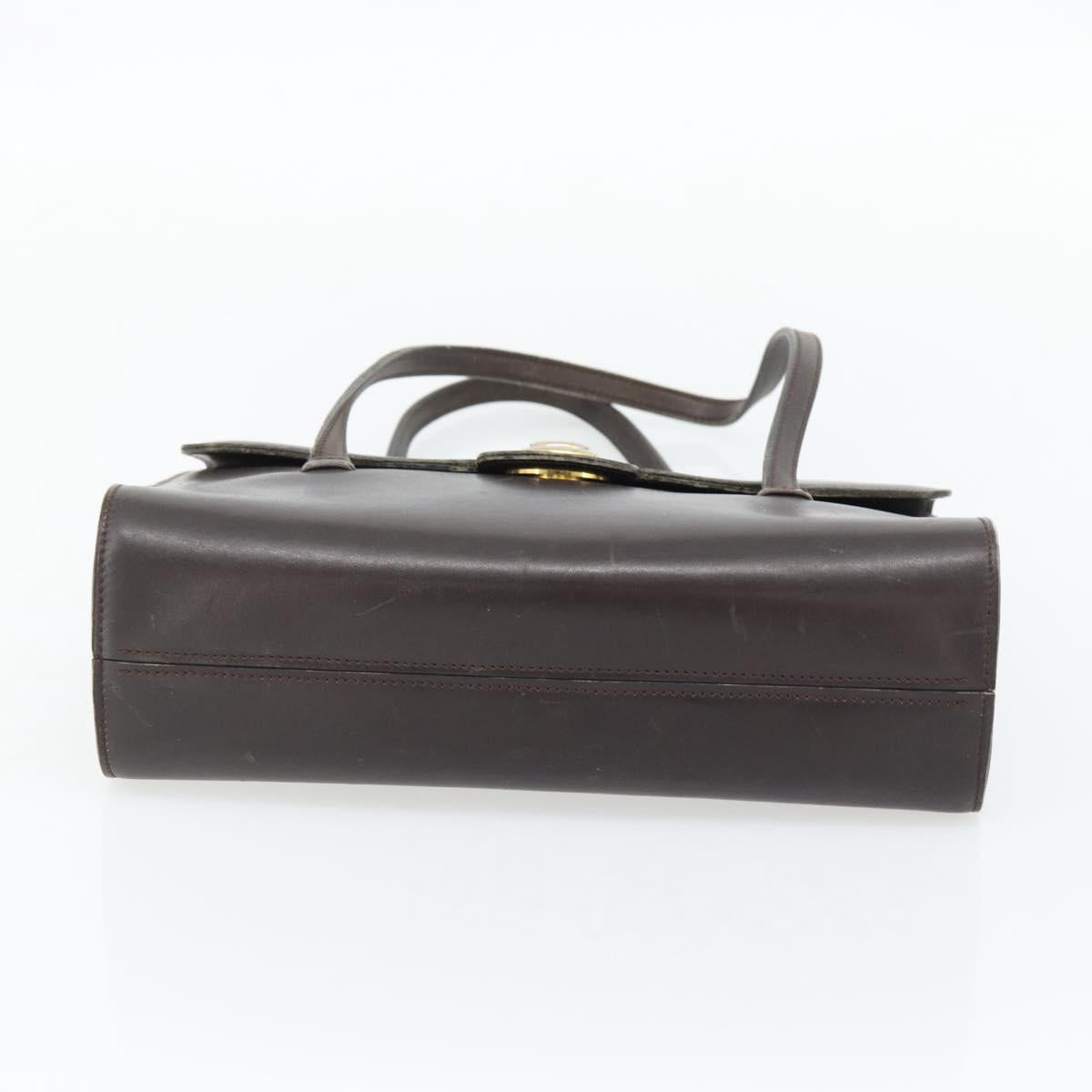 Christian Dior Hand Bag Leather Brown Gold Auth 182077
