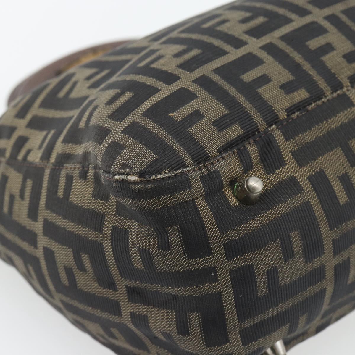 FENDI Zucca Canvas Hand Bag Black Brown Auth 182079