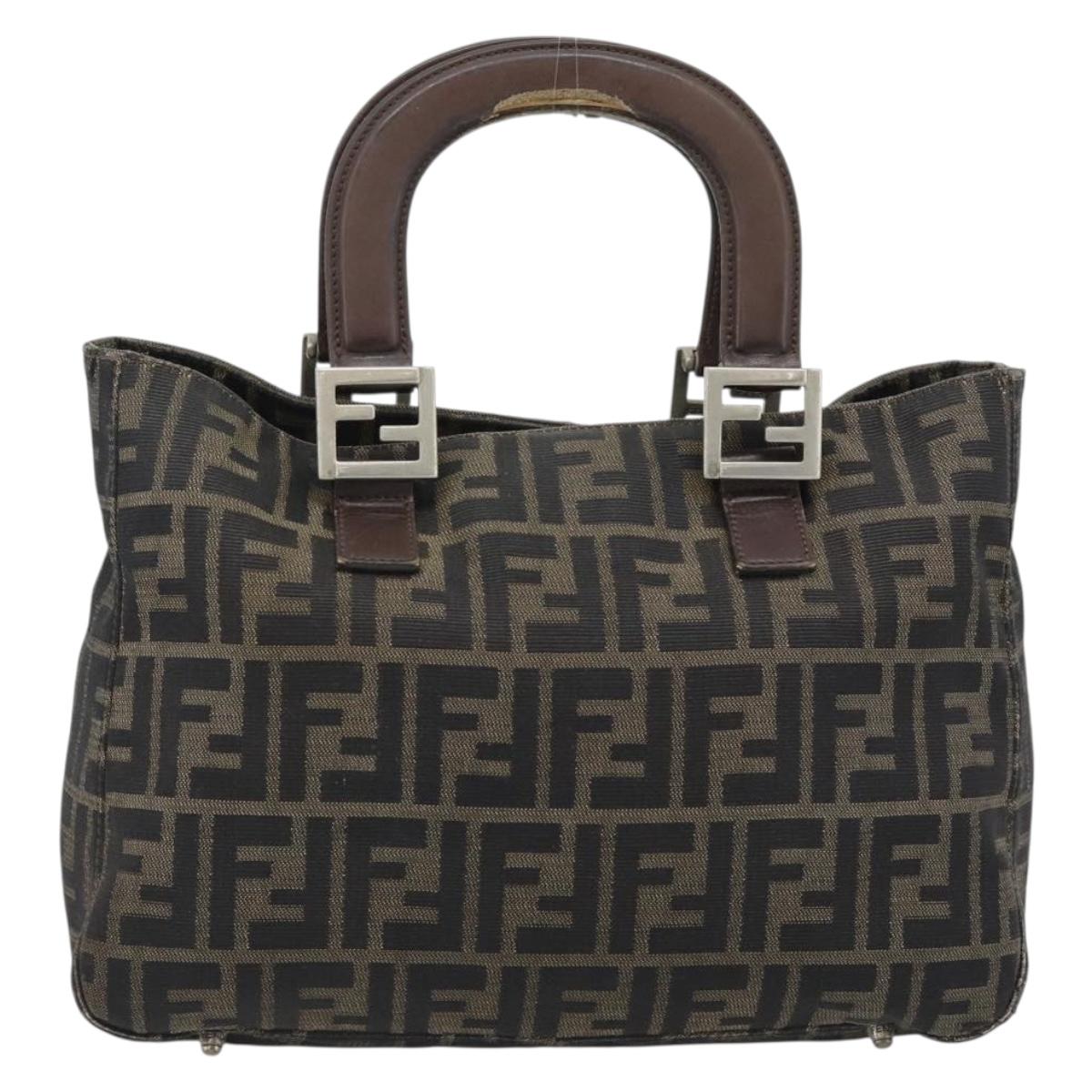 FENDI Zucca Canvas Hand Bag Black Brown Auth 182079