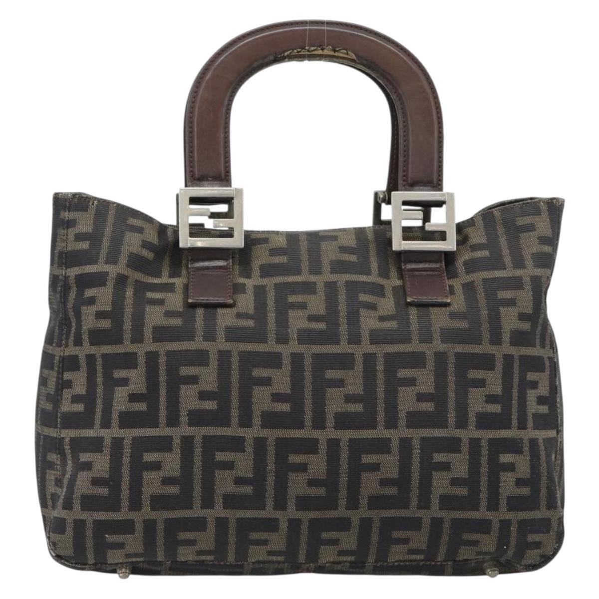 FENDI Zucca Canvas Hand Bag Black Brown Auth 182079