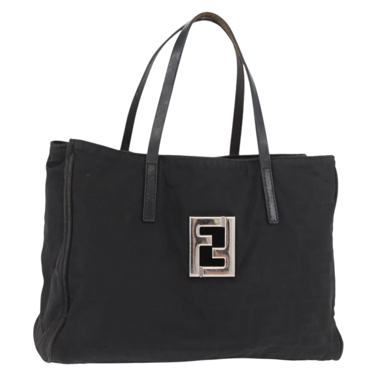FENDI Zucca Canvas Hand Bag Black Silver Auth 182080