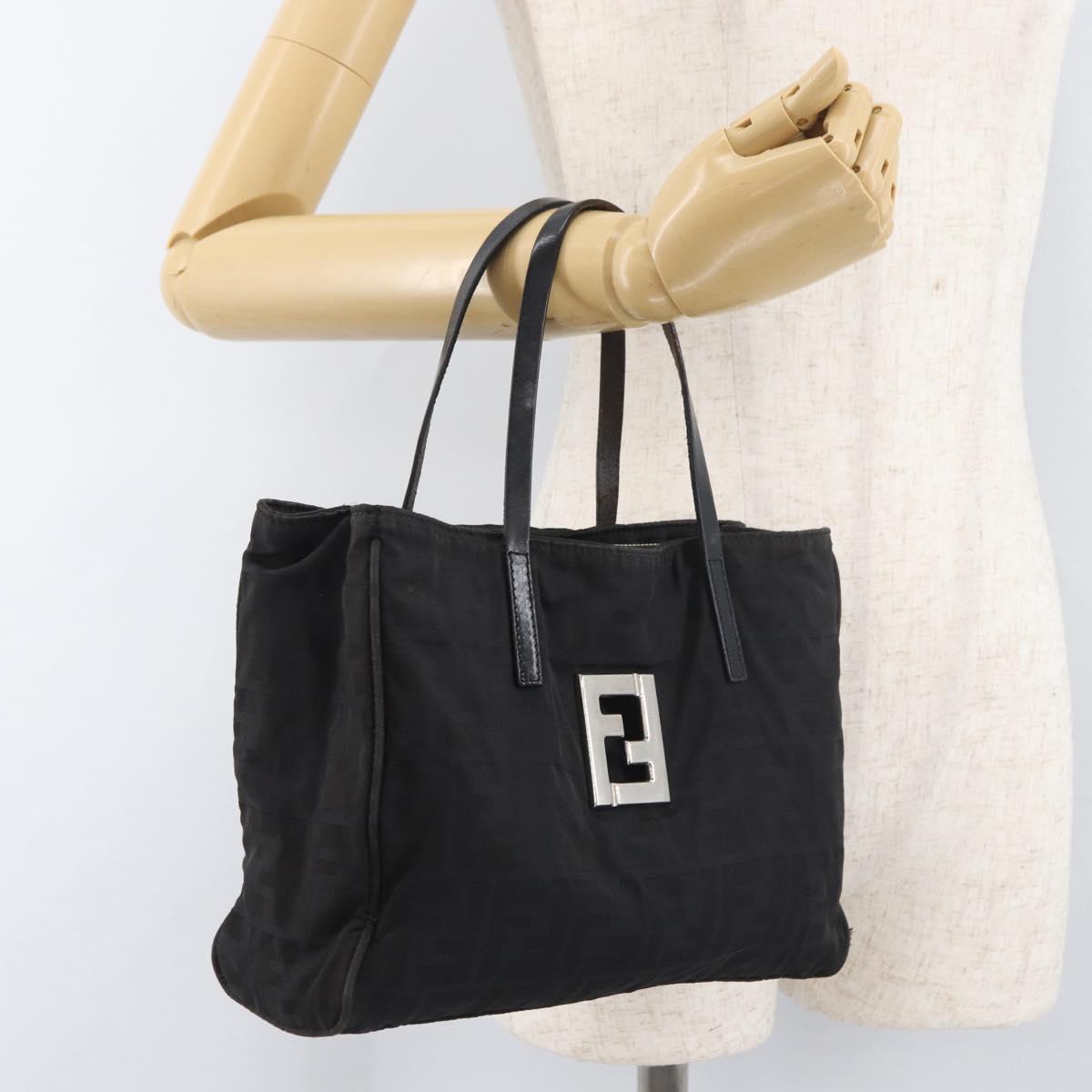 FENDI Zucca Canvas Hand Bag Black Silver Auth 182080