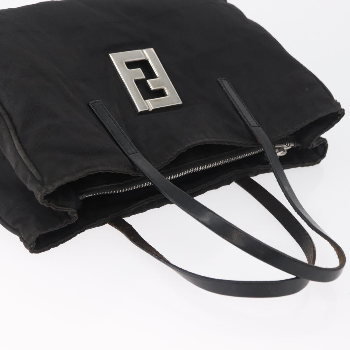 FENDI Zucca Canvas Hand Bag Black Silver Auth 182080