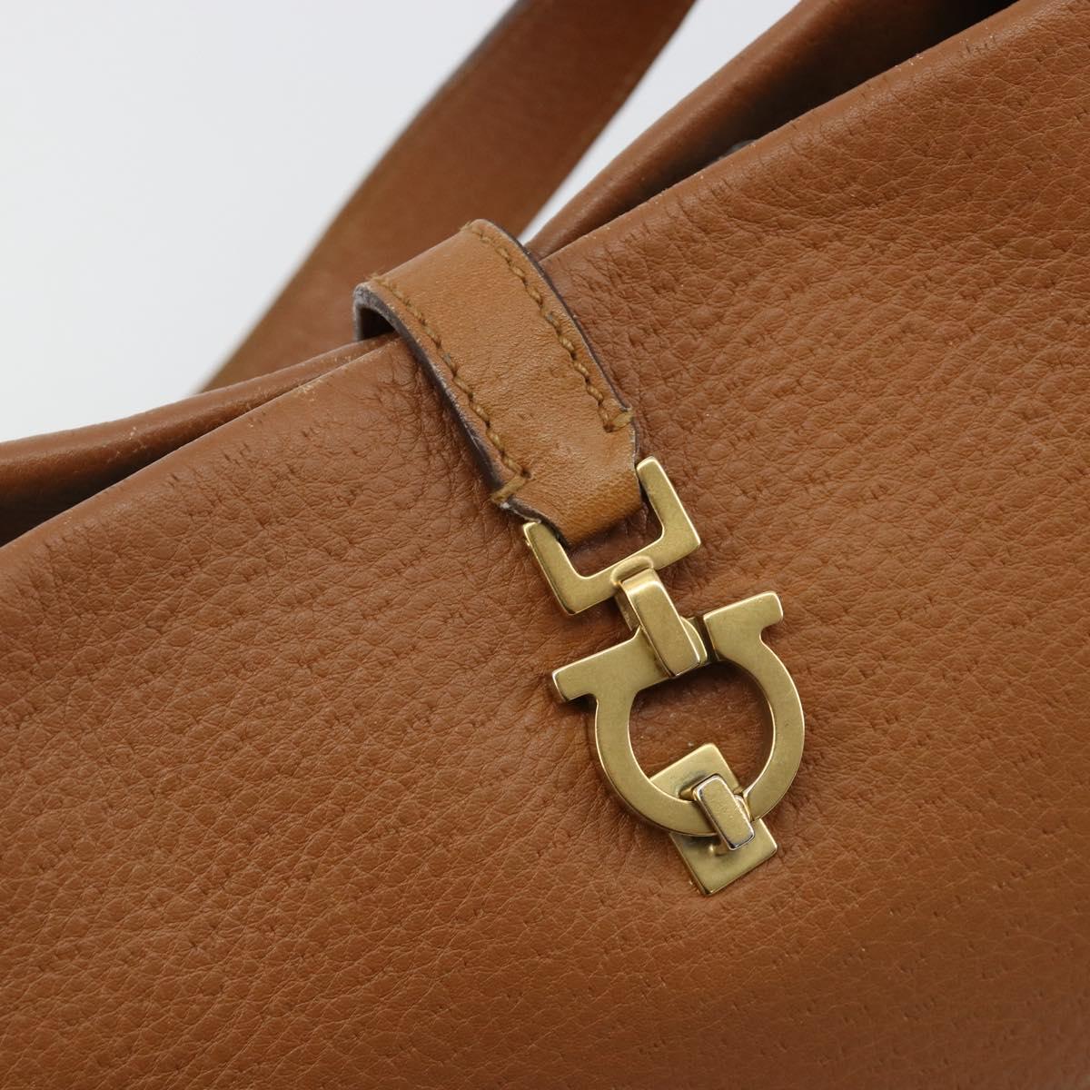 Salvatore Ferragamo Gancini Shoulder Bag Leather Brown Gold Auth 182081A
