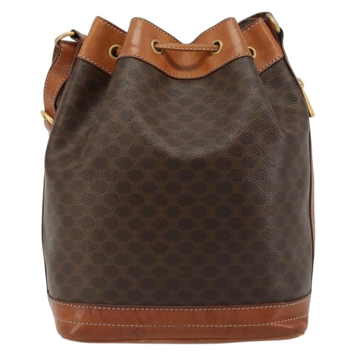 CELINE Macadam Canvas Purse Shoulder Bag PVC Leather Brown Gold Auth 182082