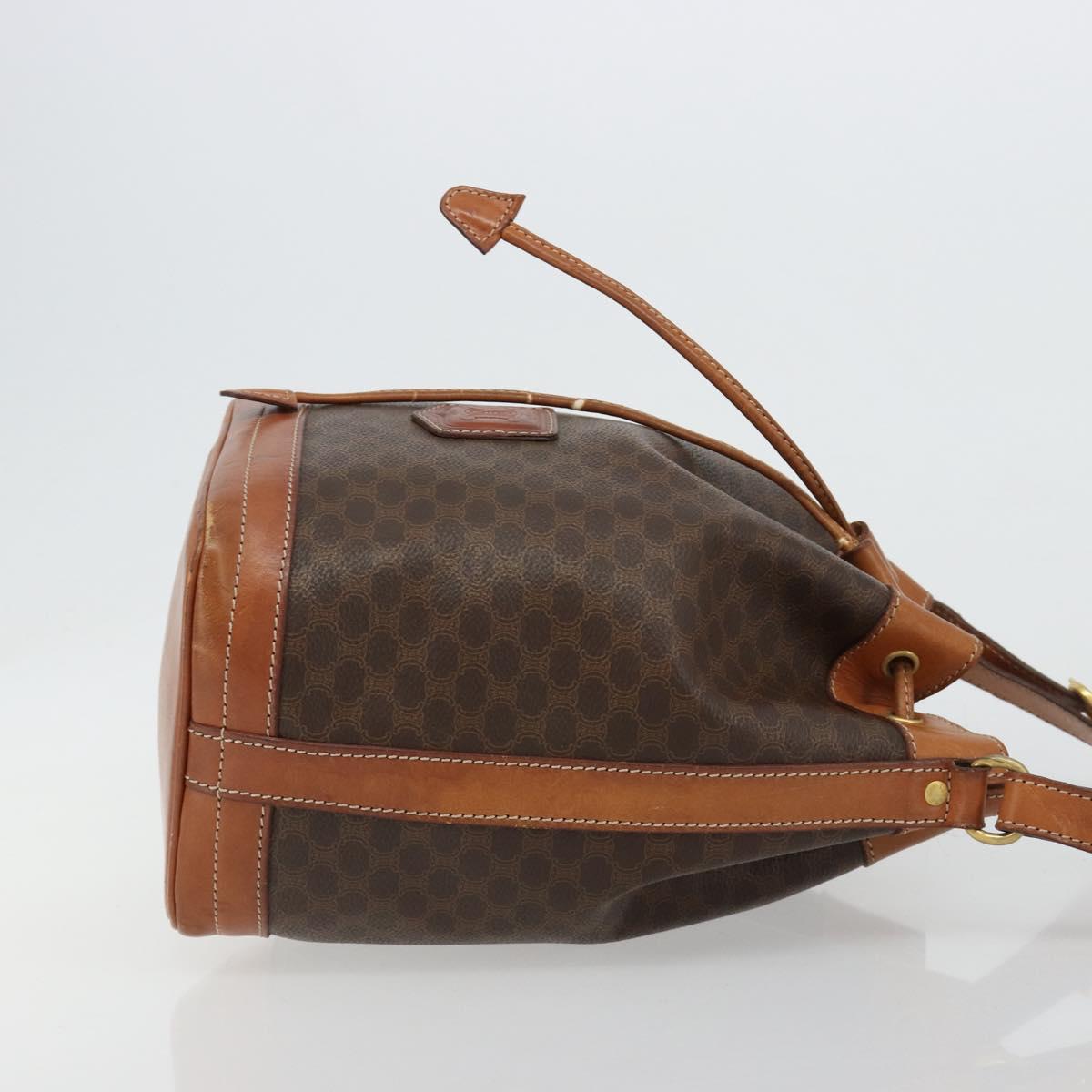 CELINE Macadam Canvas Purse Shoulder Bag PVC Leather Brown Gold Auth 182082