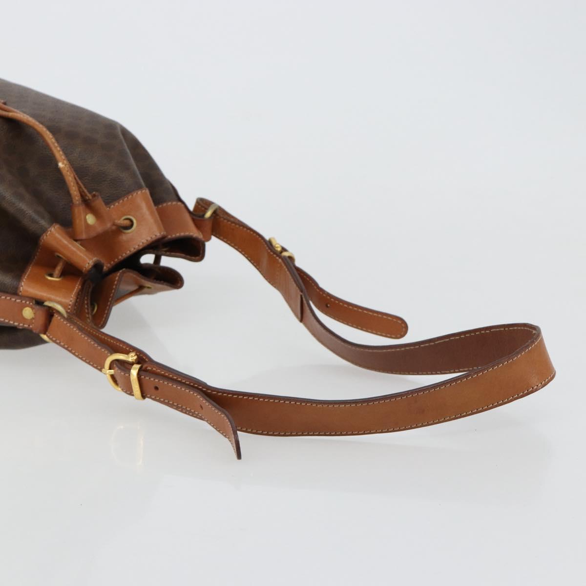 CELINE Macadam Canvas Purse Shoulder Bag PVC Leather Brown Gold Auth 182082