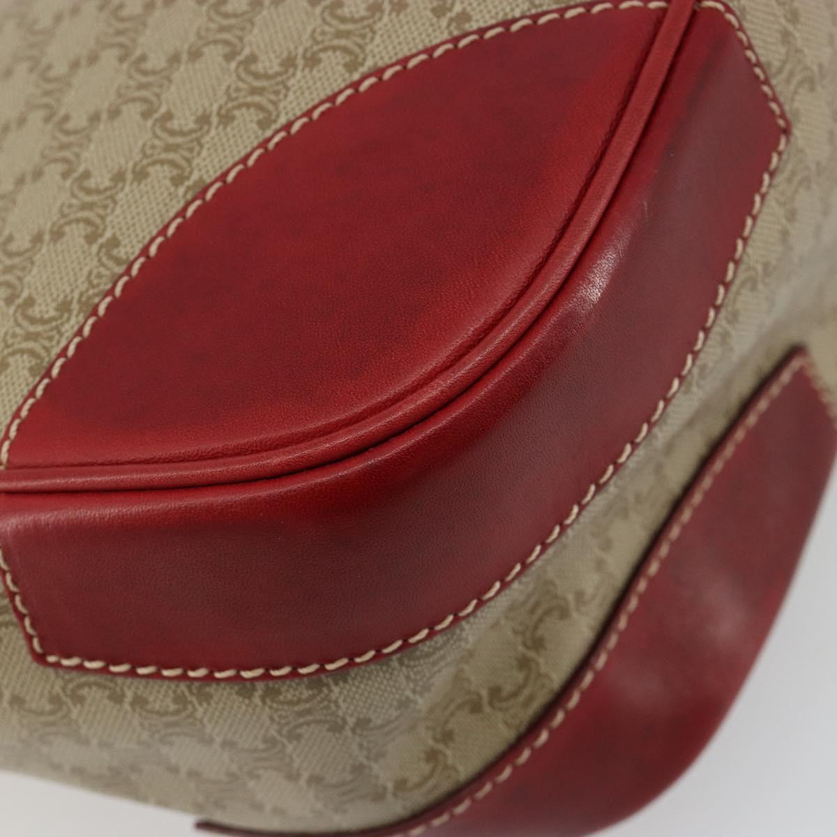 CELINE Macadam Canvas Shoulder Bag PVC Leather Beige Gold Auth 182083