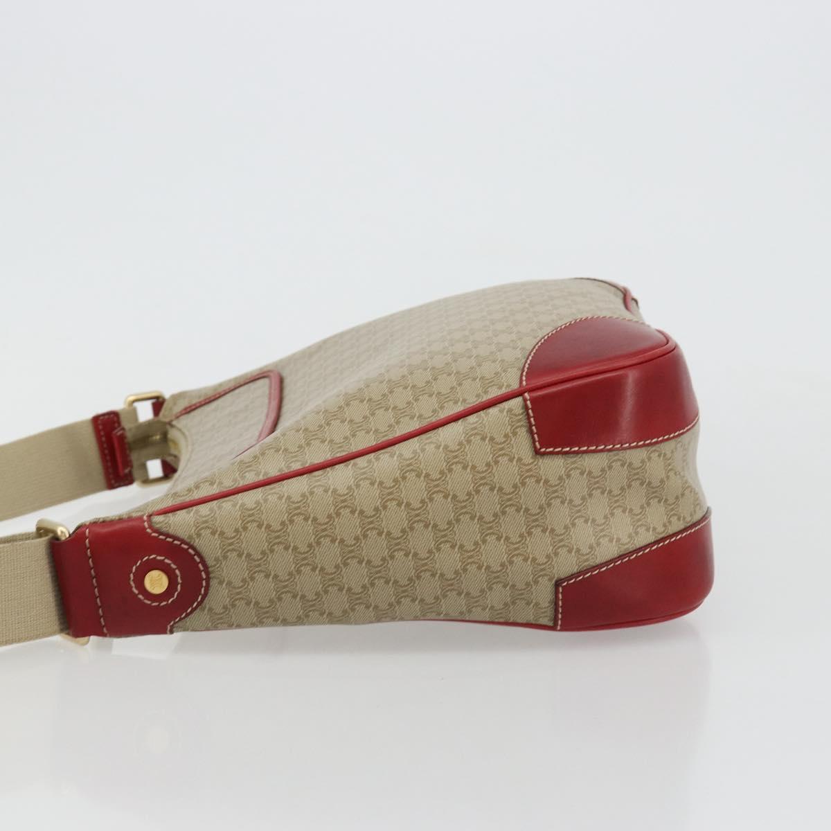 CELINE Macadam Canvas Shoulder Bag PVC Leather Beige Gold Auth 182083