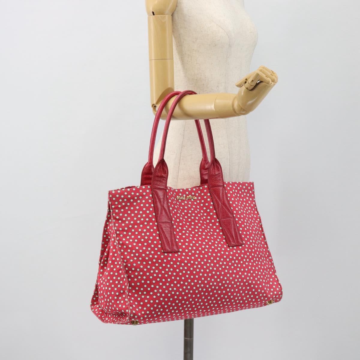 Miu Miu Tote Bag Canvas Gold Red Auth 182084A