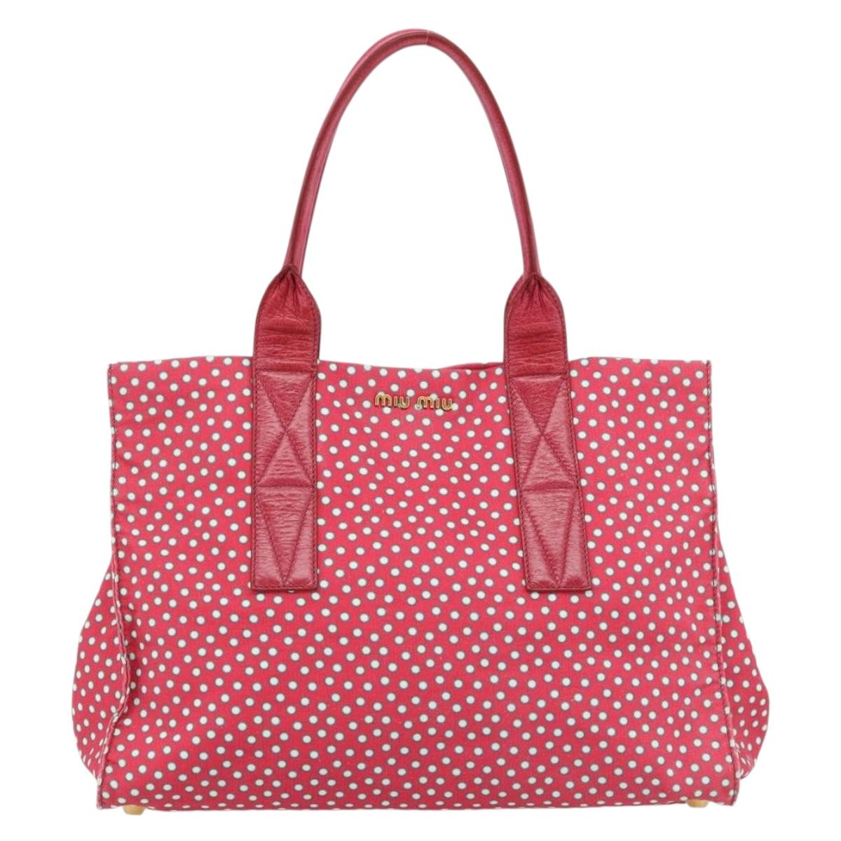 Miu Miu Tote Bag Canvas Gold Red Auth 182084A