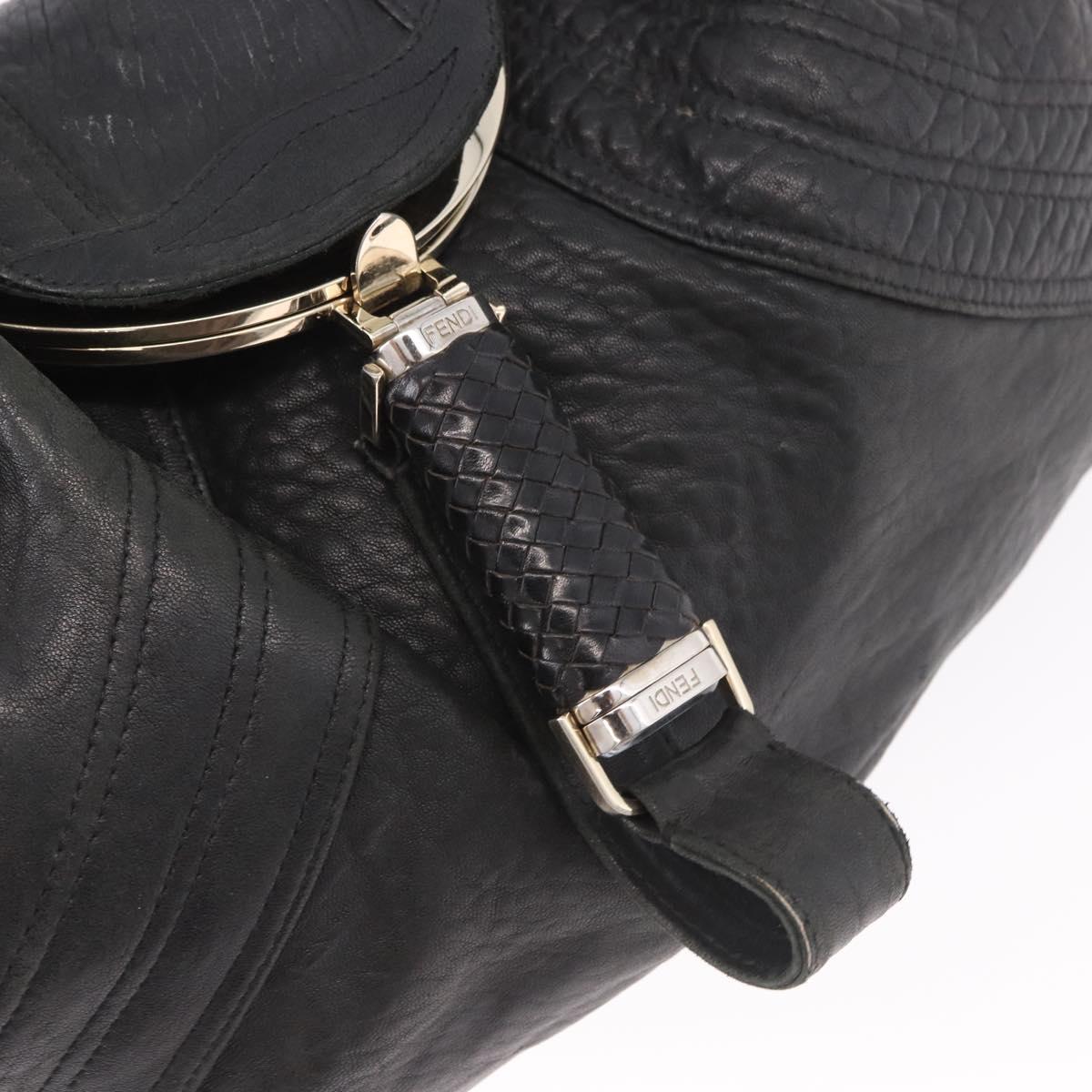 FENDI Spy bag Hand Bag Leather Black Gold Auth 182086