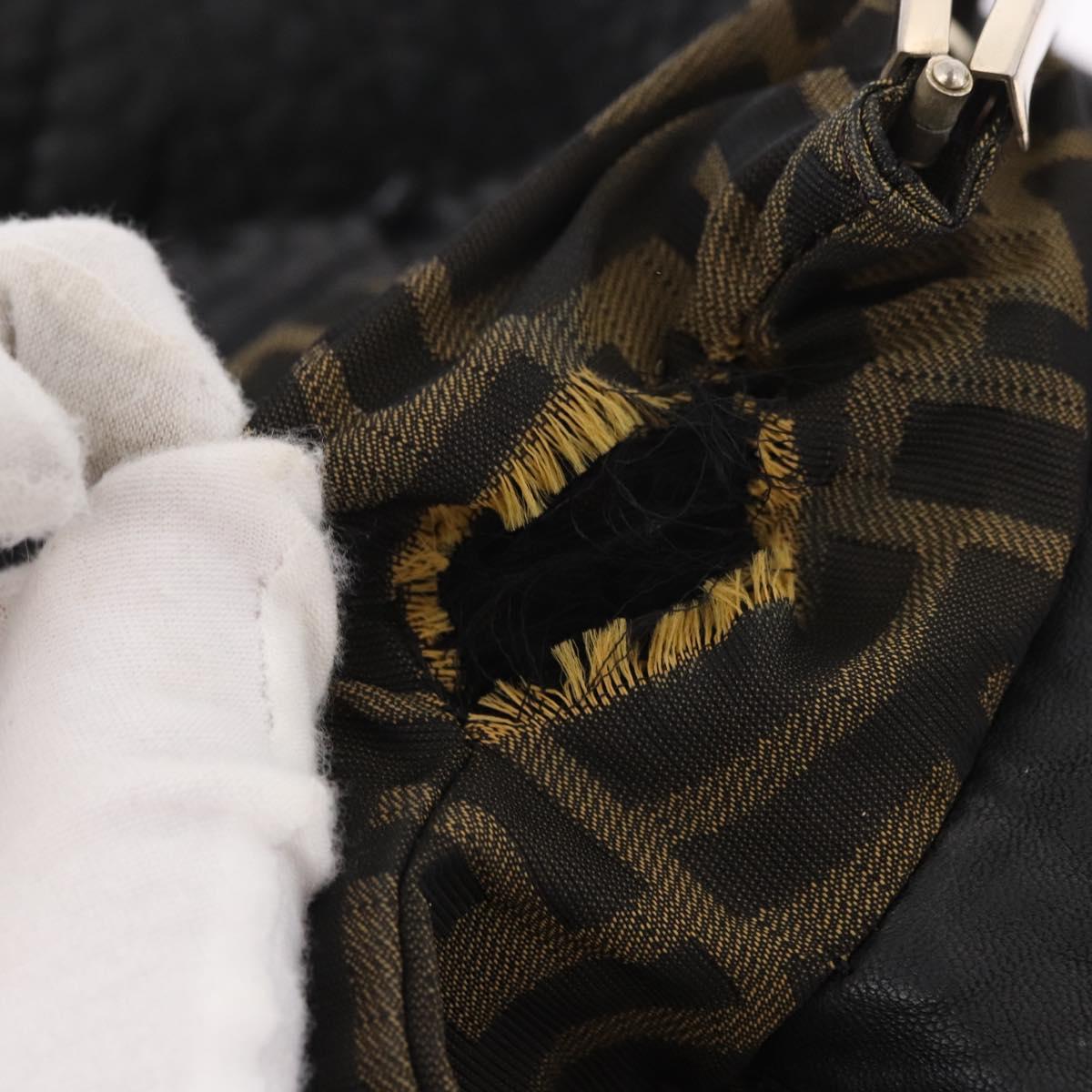 FENDI Spy bag Hand Bag Leather Black Gold Auth 182086