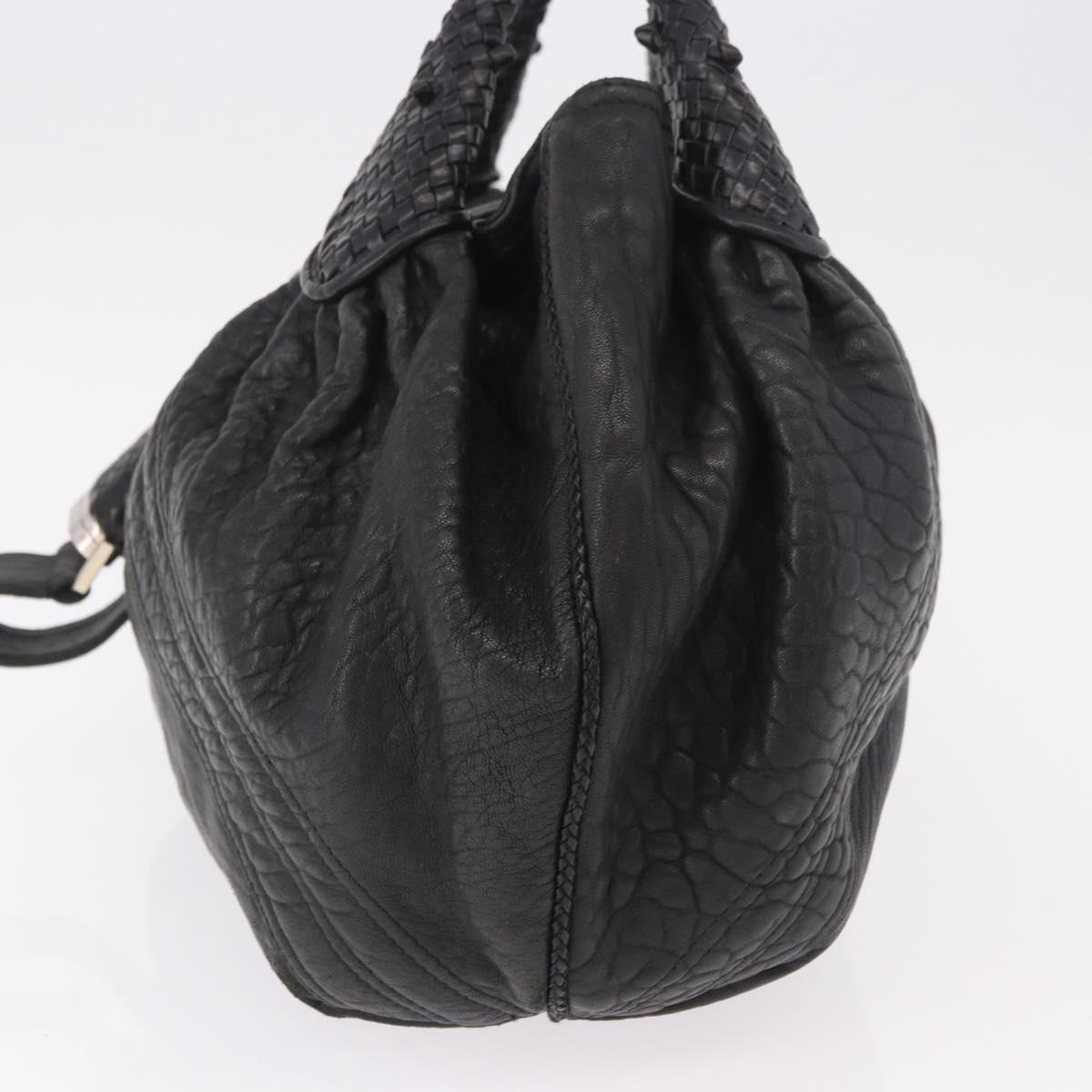 FENDI Spy bag Hand Bag Leather Black Gold Auth 182086